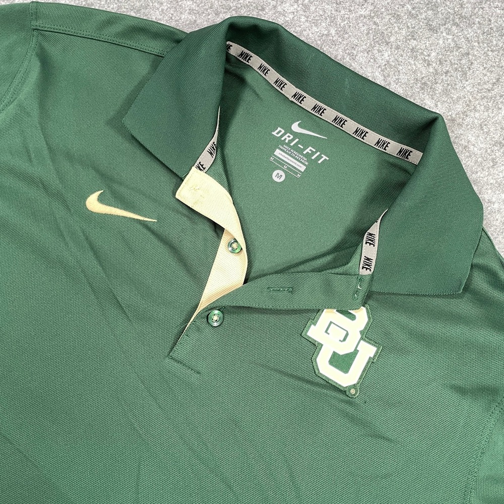 Nike Mens Baylor Bears Polo Shirt M Green Gold Dri-FIT Colorblock Athletic